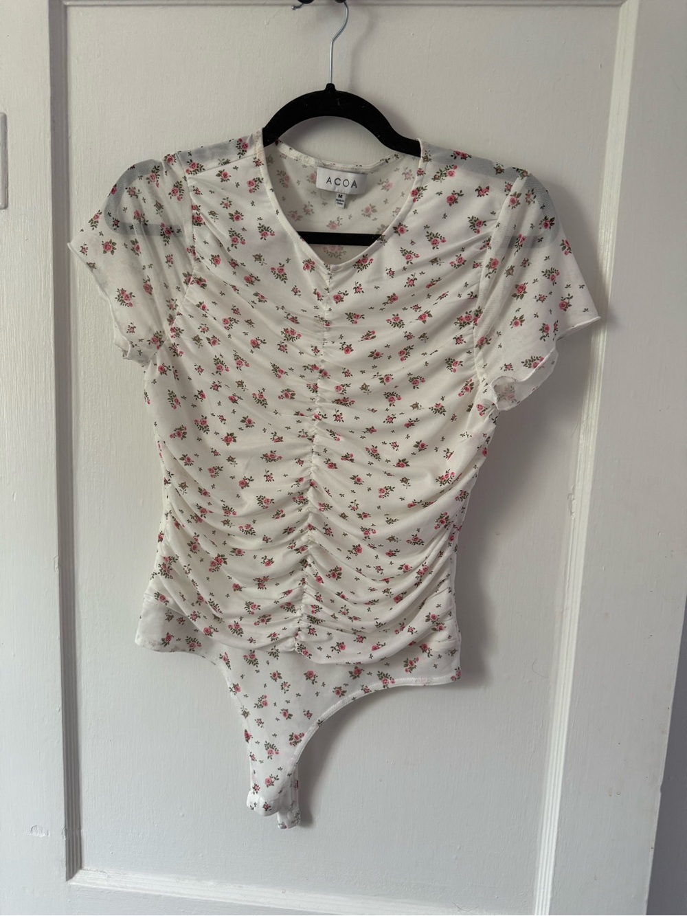 ACOA White Floral Ruched Short Sleeve Bodysuit (ONLY WORN ONCE!)